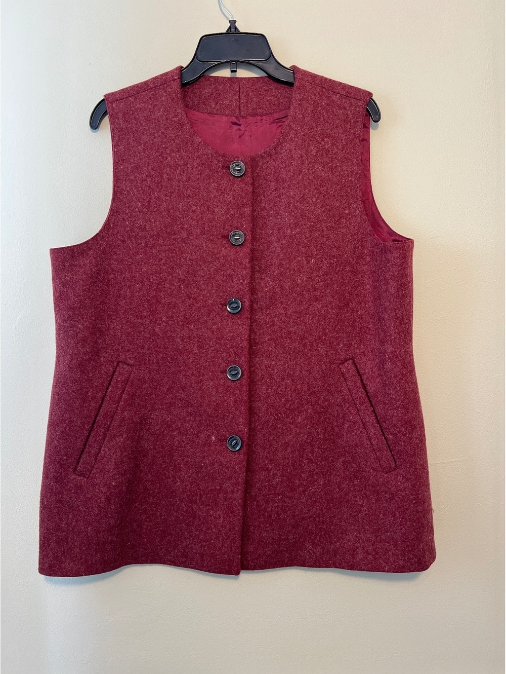 Vintage Burgundy Wool Sleeveless Vest with Button Closure